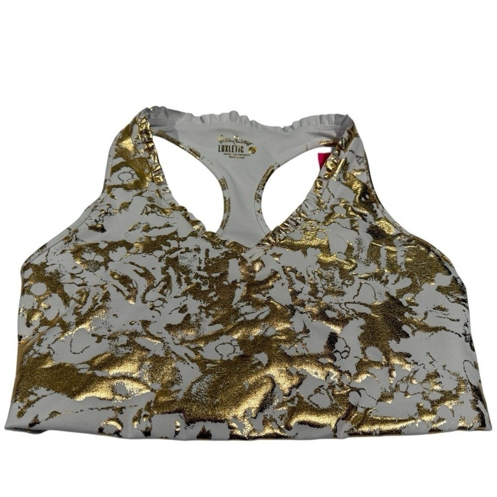 NWT Lilly Pulitzer Lindsay Metallic Sports Bra UPF 50+ Women's Small $98